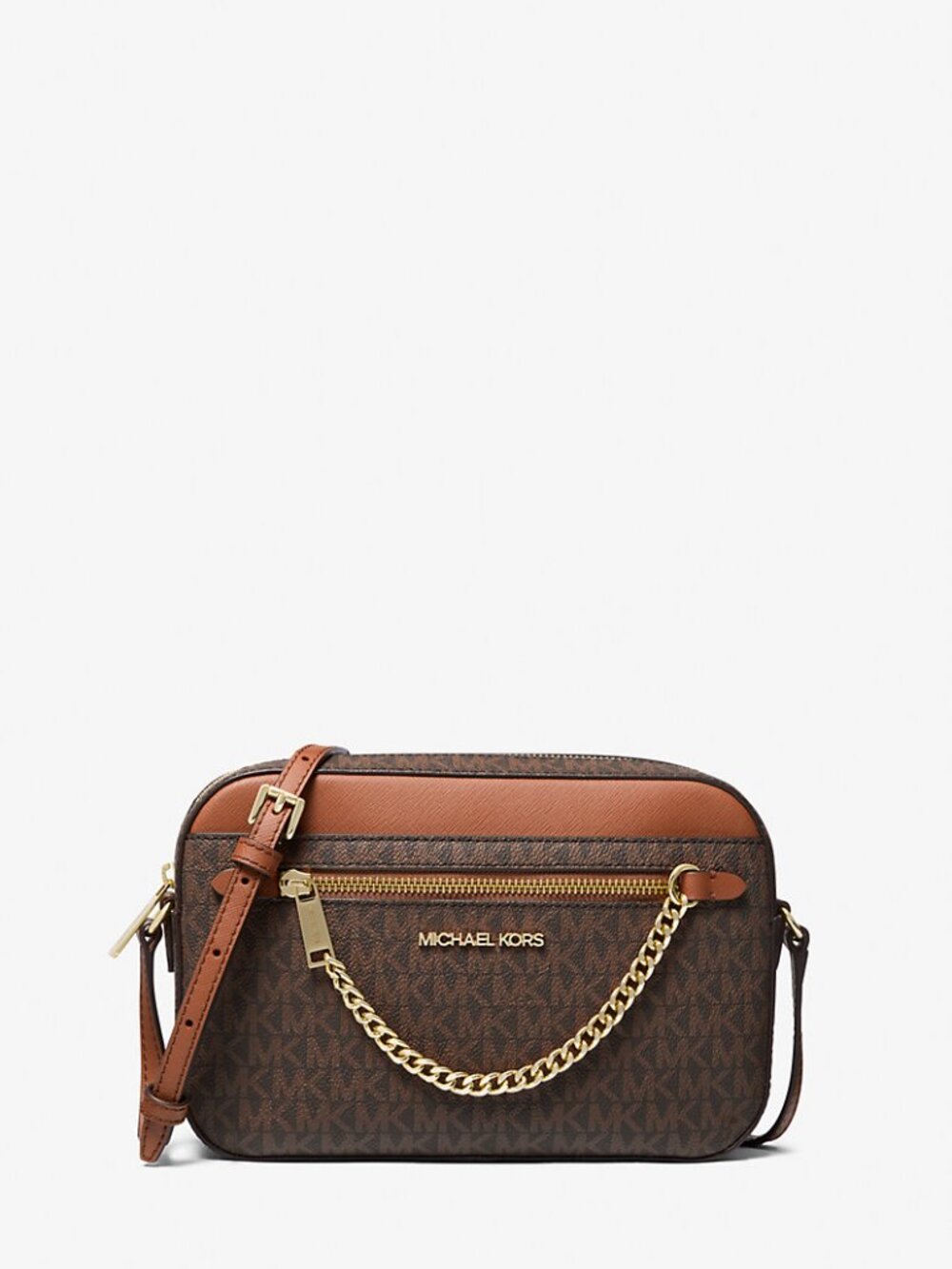 Michael Kors Jet Set Crossbody Bag Brown MK Logo Gold Chain NWT - Picture 5 of 5